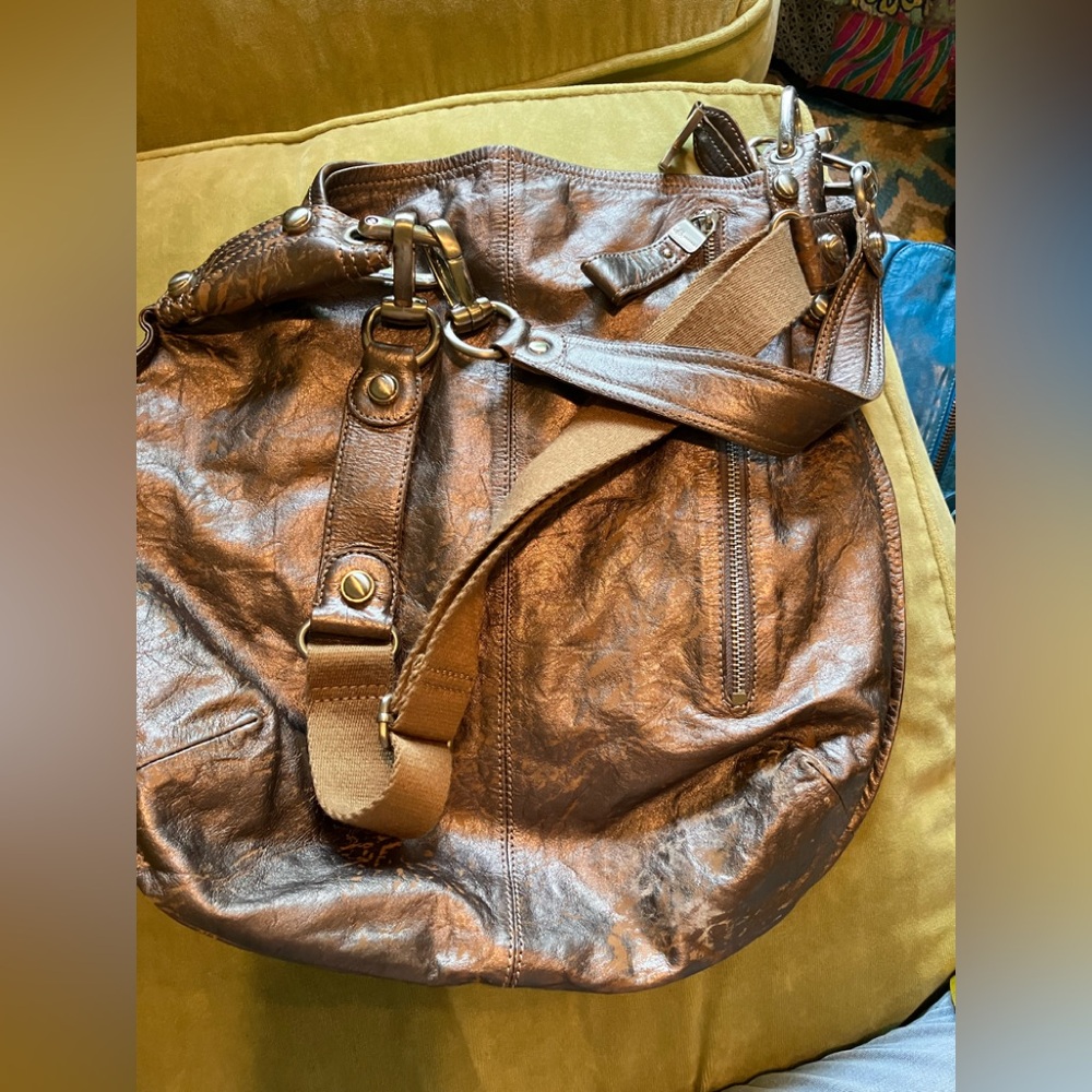 Metallic Brown Leather Shoulder Bag